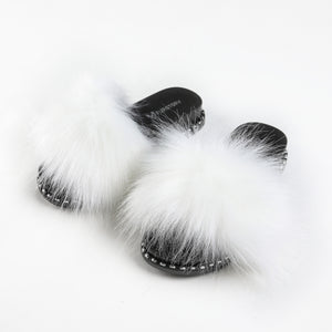 FS19S10 Faux Fur Slides Furry Slipper Sandals (Rivet)