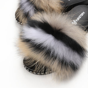 Fluffy Slides Furry Slide Sandals(Rivet-Multicolor)