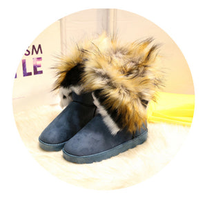 Women's Furry Fluffy Snow Boots Faux Fur Boots Winter Warm Mid Calf Boots 22S33