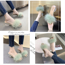 Load image into Gallery viewer, Women&#39;s Slippers Square Toe High Heels Fuzzy Slippers 22S10