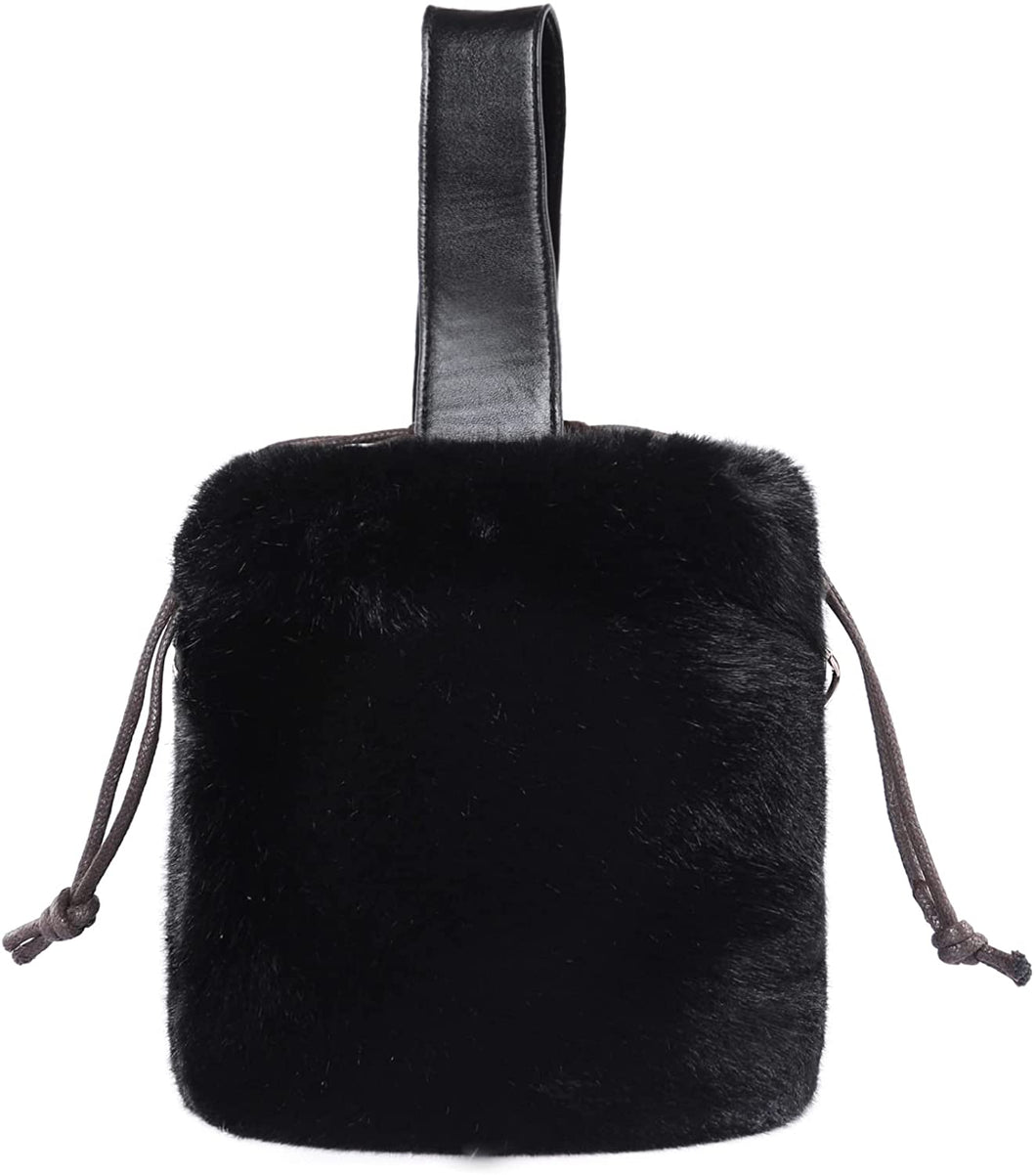 Crossbody Bags for Women Faux Fur Drawstring Bucket Shoulder Bag Purses and Handbags for Ladies Girls