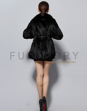 Load image into Gallery viewer, Natural Rabbit Fur Coat Fox Fur Collar Super Slim Waist Women Jacket Winter Overcoat