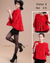 Load image into Gallery viewer, Women&#39;s Natural Rex Rabbit Fur Coat with Big Skirt Hem Half Sleeve