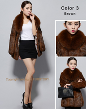 Load image into Gallery viewer, Natural Rabbit Fur Coat Fox Fur Collar Super Slim Waist Women Jacket Winter Overcoat