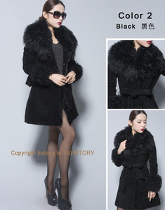 Lamb Fur Collar Coat Top Grade Genuine Sheep Leather Full Sleeve Jacket