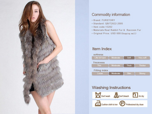 Natural Knitted Rabbit Fur Vest Raccoon Fur Collar Placket Strips Waistcoat 13202