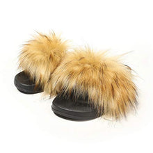 Load image into Gallery viewer, Fur Story ladies outdoor faux fur furry sandals (faux raccoon skin)