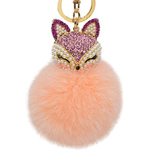 Fur Story 16822 Real Rex Rabbit Fur Pompom Ball Car Key Chain Handbag Key Rings