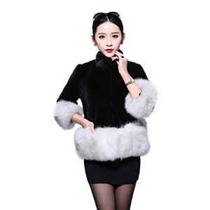 Fur Story Women's Real Lamb Fur Coat with Fox Fur Hem and Cuff Thick Warm Coat with Tassels