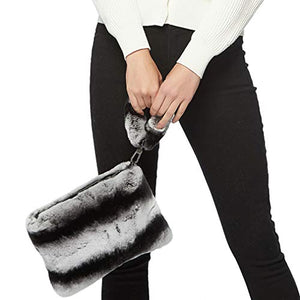 Fur Story Women's Winter Fur Rex Rabbit Chinchilla Handbag Leather Shoulder Bag