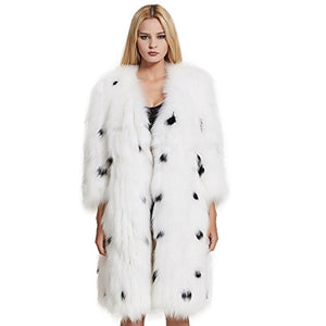 Fur Story Women's Knitted Long Real Fox Fur Coat Thick Warm Coat 3/4 Sleeve V Neck Contrast Color
