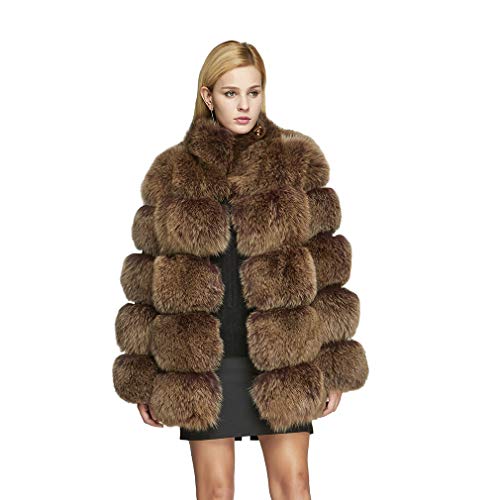 fur story Women's Fox Fur Coat with Stand Collar Fur Jacket for Winter 18125