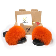 Load image into Gallery viewer, Fur Story Women&#39;s Fox Fur Slides Furry Slide for Outdoor Fluffy Sandals Open Toe Fur Slippers