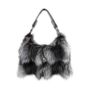 Fur Story Women's Winter Fox Shoulder Handbags Hand Bag for Women Leather Top Handle Ladies Zipper Soft Stylish Fashion Bag