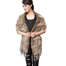 Load image into Gallery viewer, Women&#39;s Handmade Knitted Long Shawl Real Rabbit Fur Raccoon Fur Shawl 070112