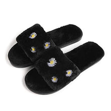 Load image into Gallery viewer, Women&#39;s Furry Slippers Fluffy Fur Slippers Daisy Open Toe House Slippers(Black,7.5-8)