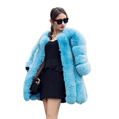 fur story Women's Real Fox Coat 3/4 Sleeve Leather Joint