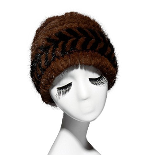 Fur Story 15667 Women's Knitted Real Mink Fur Beanie Hat Skull Cap