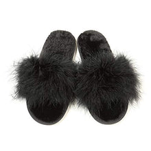 Load image into Gallery viewer, Women&#39;s Furry Fur Slippers Memory Foam House Slippers House Shoes(Black,6.5-7)