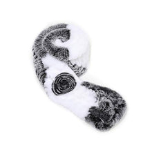 Load image into Gallery viewer, Fur Story Women&#39;s Rex Rabbit Fur Scarf Ladies Winter Warm Knitted Flowers Crochet Fashion Scarf Scarves for Women Men(FS19503A-Gray White)
