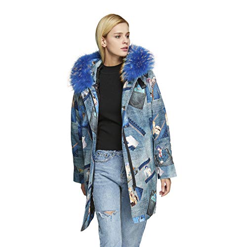 Fur Story Women's Parka Jacket Raccoon Fur Hood Fur Coat for Winter Detachable Lamb Fur Lining 18107