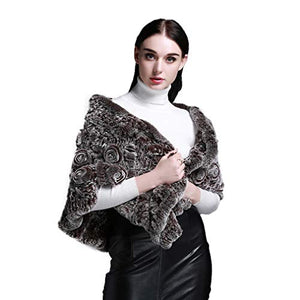 Fur Story Women's Fur Wrap with Rabbit Fur Shawl Cape for Winter