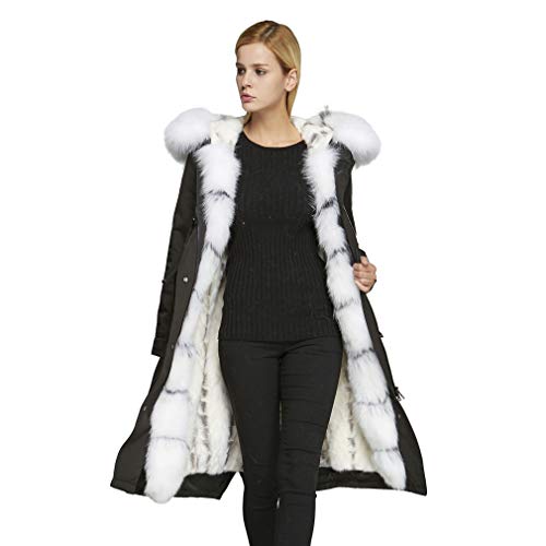 fur story Women's Parka Jacket with Fox Fur Hood-Placket Thick Winter Fur Coat with Mink Fur Lining 18112