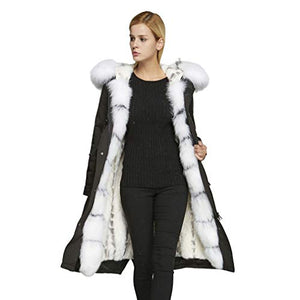 fur story Women's Parka Jacket with Fox Fur Hood-Placket Thick Winter Fur Coat with Mink Fur Lining 18112