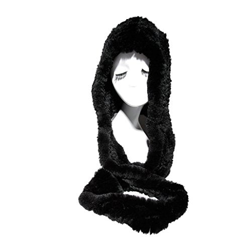 Fur Story 15670 Women's Knitted Real Rabbit Fur Beanie Hat with Fur Hat Scarf