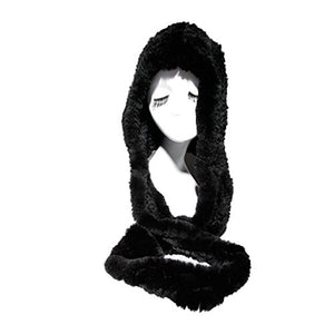 Fur Story 15670 Women's Knitted Real Rabbit Fur Beanie Hat with Fur Hat Scarf