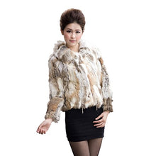 Load image into Gallery viewer, Fur Story Women&#39;s Fur Coat with Real Rabbit Fur Thick Warm Coat Nine Points Sleeve Turn Down Collar