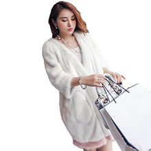 Load image into Gallery viewer, Fur Story Women&#39;s Long Fur Coat with Real Mink Fur Thick Warm Coat 3/4 Sleeve V Neck