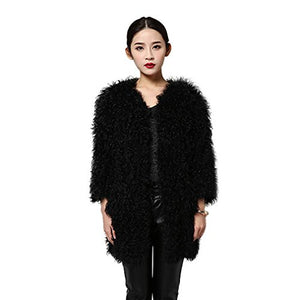 fur story Women's Knitted Fur Coat with Real Lamb Fur Thick Warm Coat Full Sleeve V Neck