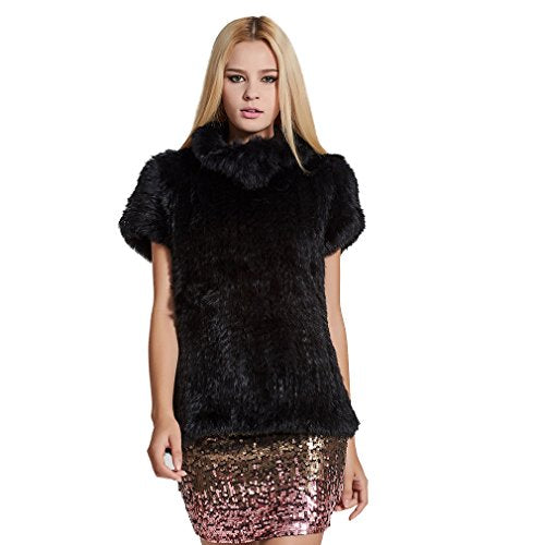 Women's Knitted Real Rabbit Fur Vest Pullover Solid Female Warm Coat 17211
