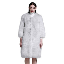 Load image into Gallery viewer, Fur Story Women&#39;s Long Fur Coat with Real Fox Fur Thick Warm Coat 3/4 Sleeve O Neck