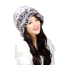 Load image into Gallery viewer, Warm Hat Winter Cap Winter Beanie Women&#39;s Knitted Real Rex Rabbit Fur Hat Cloche Fedora Cap Fur Story FS14607