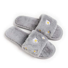 Load image into Gallery viewer, Women&#39;s Furry Slippers Fluffy Fur Slippers Daisy Open Toe House Slippers(Gray）