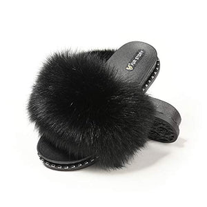 Fur Story FS19S05 Women's Faux Fur Slides for Outdoor Furry Slide Sandals Fur Slippers