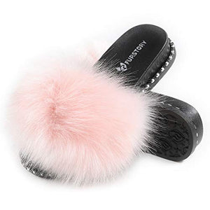 Fur Story FS19S10 Women's Faux Fur Slides for Outdoor Furry Slide Sandals Fur Slippers