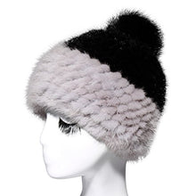Load image into Gallery viewer, Fur Story Women&#39;s Knitted Real Mink Fur Beanie Hat with Fox Fur Pom Pom Skullies Hat