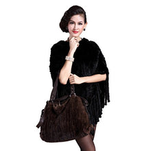 Load image into Gallery viewer, Fur Story Women&#39;s Knitted Fur Poncho with Real Mink Fur Thick Warm Poncho with Tassels