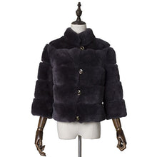 Load image into Gallery viewer, fur story Women&#39;s Long Real Rex Rabbit Fur Coat with Sheep Leather Warm Coat Full Sleeve Stand up Collar