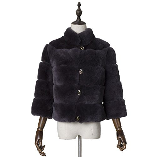 fur story Women's Long Real Rex Rabbit Fur Coat with Sheep Leather Warm Coat Full Sleeve Stand up Collar