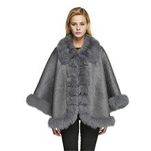 Load image into Gallery viewer, Women&#39;s Wool Poncho Coat With Fox Fur Collar And Hem For Winter Thick Warm Shawl (Fur Story 18701)