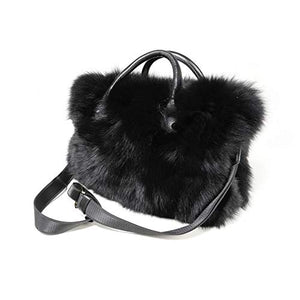 Fur Story Women's Winter Fur Bag Silver Fox Handbag Leather Ladies Shoulder Bag