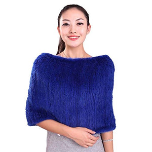 Fur Story Women's Knit Fur Poncho with Real Mink Fur Thick Warm Pashmina