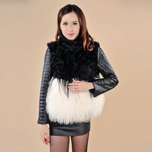 Women's Natural Fur Coat with Genuine Sheep Leather Sleeve