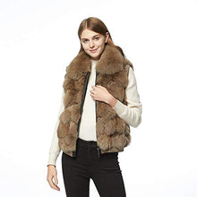 Load image into Gallery viewer, Fur Story Women&#39;s Genuine Fox Fur Vest with Collar Fuzzy Warm Sleeveless Overcoat Waistcoat in Winter(Kahki-3XL)