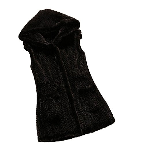 fur story Women's Long Real Mink Fur Knitted Vest with Hood 80cm Length