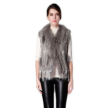 Load image into Gallery viewer, fur story Women's Real Rabbit Fur Vest with Raccoon Fur Collor Solid Color Winter Warm Fur Vest